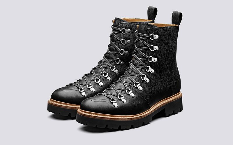 Grenson Brady Mens Hiker Boots - Black Pull Up Leather CU4908